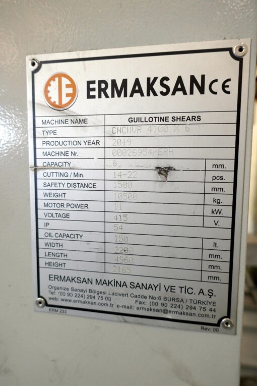 Ermaksan CNC HVR 4100-6 Hydraulic Shear - Image 6